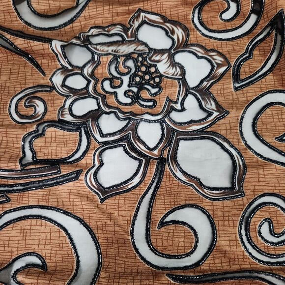 Scarf Wrap Floral Hollow Out Black Brown Fringed 64 x 17 Metallic Silver - Picture 7 of 7